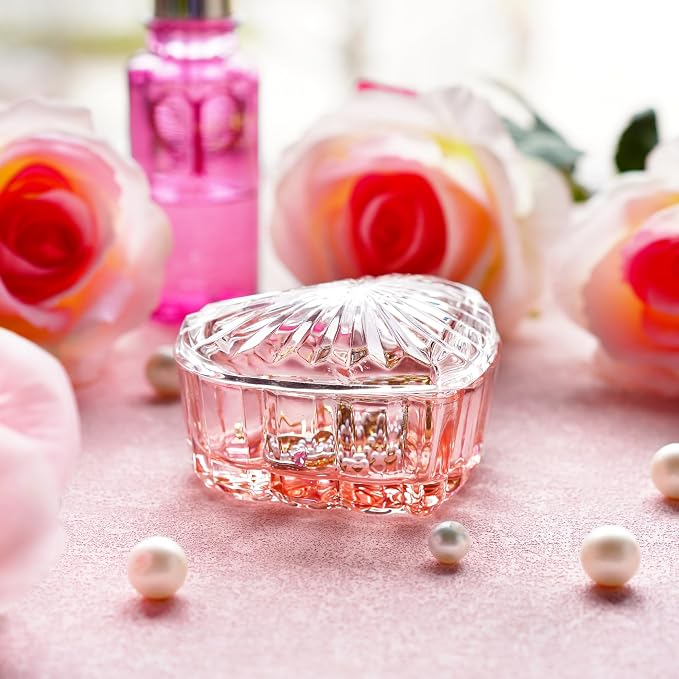 kanpura Glass Heart Shaped Jewelry Box Candy Dish with Lid Ring Earring Trinket Storage Box Vintage Jewelry Organizer Decorative Jar Christmas Gift for Women Girls(Pink) - Image 7