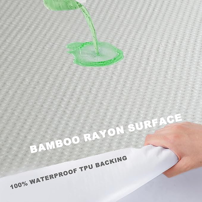 King Size Mattress Protector, 100% Waterproof & Breathable Rayon derived from Bamboo, 3D Air Fabric Cooling Viscose Bed Cover Noiseless, 18-21" Deep Pocket
