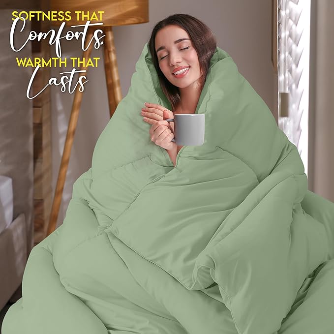 Utopia Bedding Twin Comforter Duvet Insert, Quilted Sage Green Comforter with Corner Tabs, Box Stitched Down Alternative Comforters Twin Size 64 x 88 inches