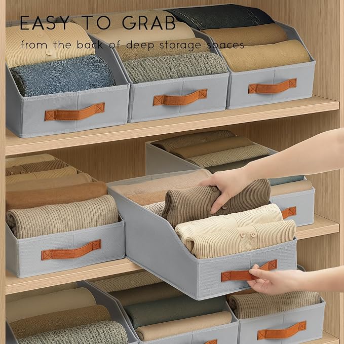 Homsorout Fabric Storage Bins for Organizing - 10 Pack Large Trapezoid Collapsible Storage Bins with Front Handle, Closet Organizers and Storage for Bedroom, Home Shelves, Small Spaces, Grey - Image 7