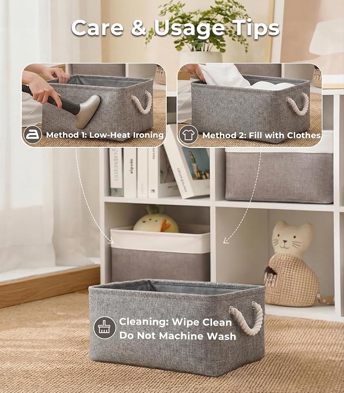 TheWarmHome Storage Bins for Shelves - 11.8x7.9x5.2 inch Grey Small Storage Baskets for Organizing, Fabric Storage Cubes Closet Organizer for Home Nursery Gift Decorative (Gray) - Image 8