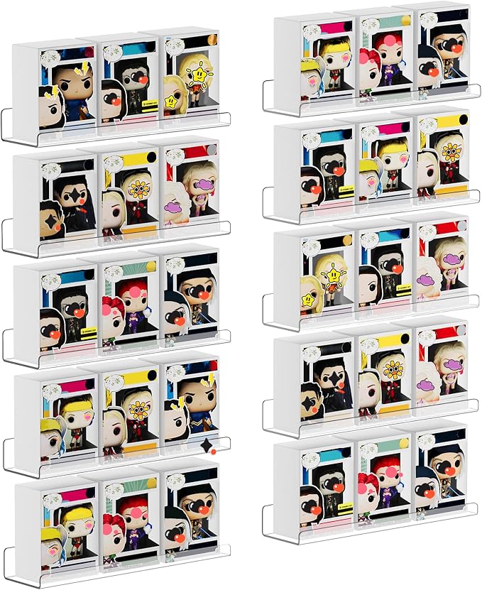 upsimples 10 Pack Acrylic Shelves Wall Organizer and Storage, 15" Display Shelf for Figure, Toy Cars, Perfume, Kids Bookshelf for Bedroom, Nursery, Craft Room, Clear by upsimples