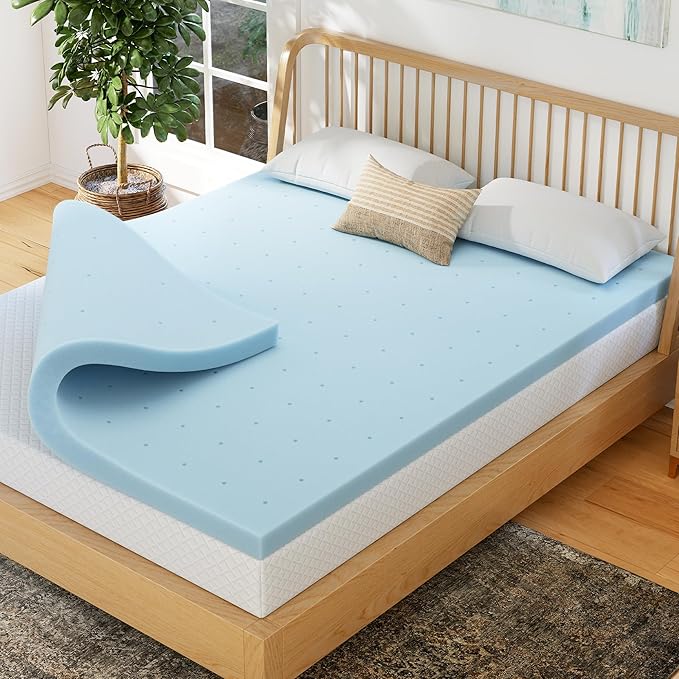 EGOHOME 4 Inch King Memory Foam Mattress Topper, Cooling Gel Infused & Pressure Relieving Pad in a Box, Dorm Room Essentials, CertiPUR Certified, Blue