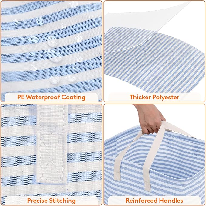 Lifewit 3 Pack Laundry Basket 80L Each, Collapsible Clothes Hamper with Reinforced Handles, Freestanding Waterproof Design for Bedroom and Laundry Room, Blue 240L Total - Image 6