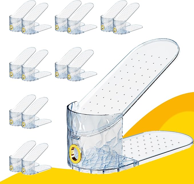 Shoe Slots Organizer, Adjustable 15 Pack Shoe Stacker for Closet Storage, Clear Double Layer Space Saver, Durable and Stackable Shoe Holder for Sneakers Heels and Flat by WMBOOX