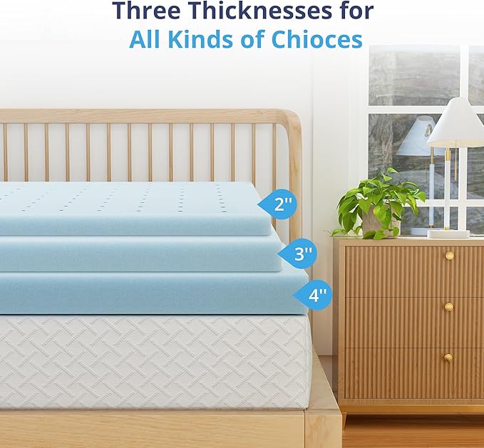 EGOHOME 4 Inch Full Memory Foam Mattress Topper, Cooling Gel Infused & Pressure Relieving Pad in a Box, Dorm Room Essentials, CertiPUR Certified, Blue