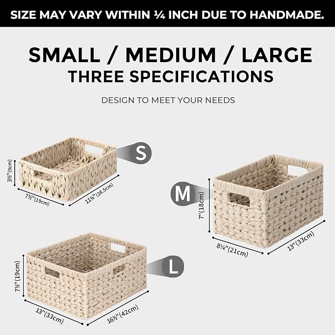 GRANNY SAYS Wicker Baskets for Organizing, Storage Basket for Shelves, Shelf Baskets with Handles, Waterproof Woven Basket for Living Room, Rectangular Baskets for Entryway, 2-Pack - Image 5