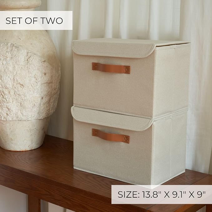 ZICOTO Decorative Linen Storage Boxes with Lids - Large Set of 2 Organizer Bins for Your Home Decor - The Perfect Container to Safely Store Photos, Documents and Memory Box Keepsakes in Style - Image 6