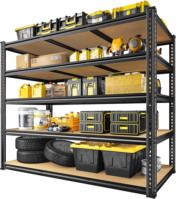 48" W Garage Shelving Heavy Duty 3080LBS Garage Storage Shelving, 5 Tier Adjustable Metal Shelving Unit Utility Rack Shelf for Warehouse, Pantry, Closet, Kitchen 72" H x 48" W x 24" D, Black,2PCS - Image 9