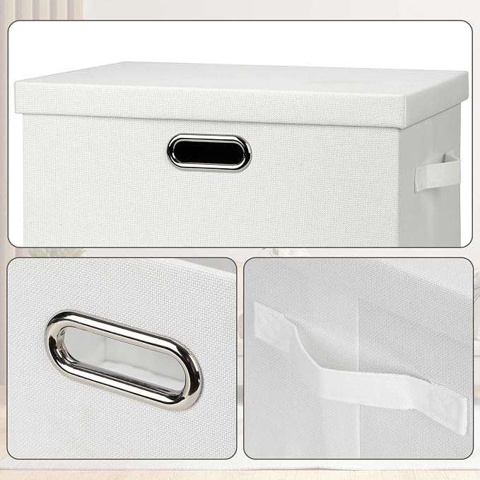Graciadeco Large 17" 36 Quart Collapsible Stackable Storage Bins with Lids, 1 Pack White Foldable Fabric Closet Storage Boxes with Lids, 4 Handles Heavy-duty Linen Cube Baskets for Bedroom - Image 6