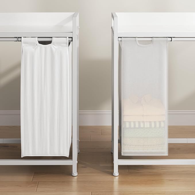 Herture Laundry Hampers with Shelf, Laundry Basket 3 Section, Laundry Sorter with Pull-Out Removable Large 3 Color Bags and Movable Wheels, Metal Frame, 3 x 15.87 Gallons (60L), White PF04XLE - Image 5