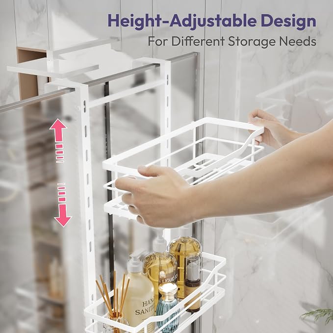 SWTYMIKI Over the Door Shower Caddy - 4 Tier Adjustable Shower Organizer Hanging with Soap Holder, No Drilling Stainless Steel Bathroom Rack Hanging for Body Wash, Shampoo, Soap, Razor, White - Image 3