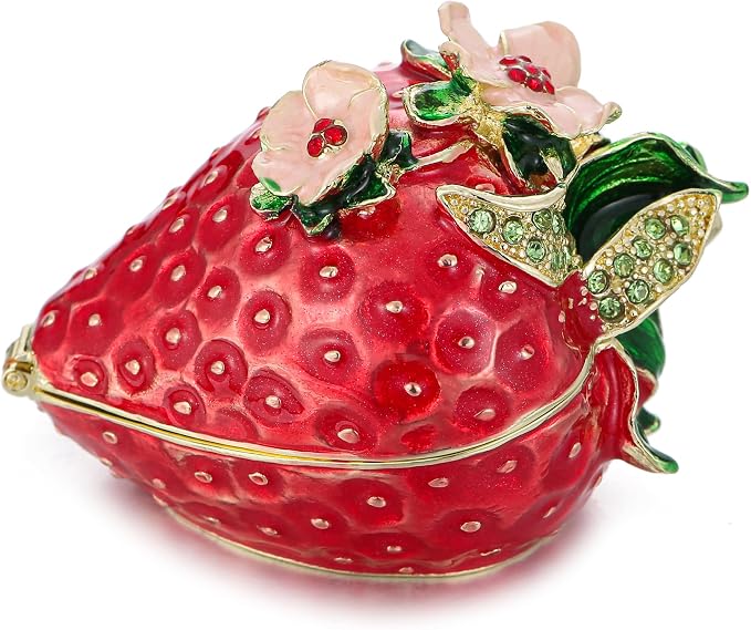 Hand Painted Fruit Trinket Box for Home Decor, Hinged Jewelry Organizer Storage, Unique Personalized Collectible Keepsake Figurine Handmade Decorative Ornament Gifts (Strawberry) by AzurtLCX