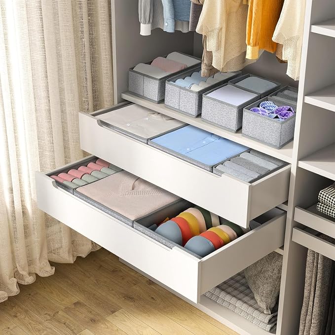 DIMJ Drawer Organizers Cloths, Closet Underwear Organizer, 15 Packs Foldable Closet Organizers, Sock Drawer Organizer, Fabric Dresser Drawer Dividers for Clothes Underwear Bras Socks - Image 5