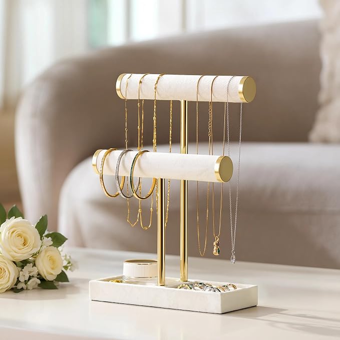 bussdis 2 Tier Bracelet Holder Display - Detachable T Bar Beige Velvet Bracelet Holder, Jewelry Holder Organizer for Bracelet, Necklace, Earrings, Rings - Image 3