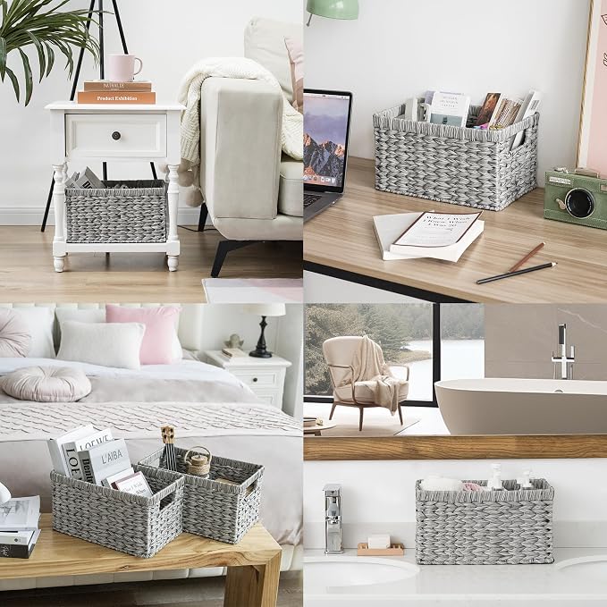 GRANNY SAYS Wicker Baskets with Handles - Gray Storage Baskets (2-Pack) for Organizing Cabinet, Coffee Table - Image 9