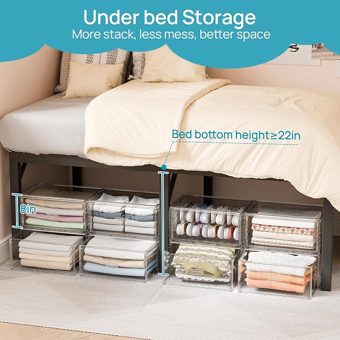 Vtopmart 2 Pack Large Clear Stackable Storage Drawers 27QT, Easily Assemble Plastic Closet Storage Bins, Dust-Proof UnderBed Organizer for Clothing, Sweater Organization - Image 6
