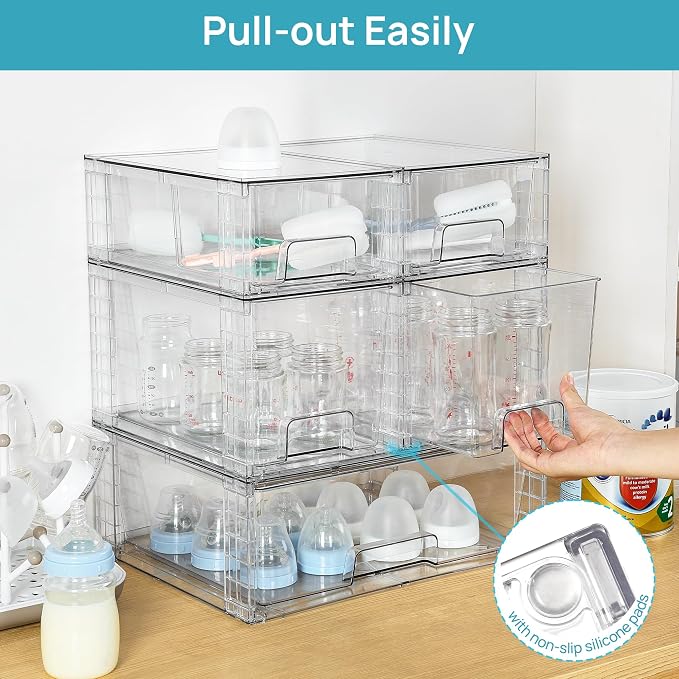 Vtopmart Clear Stackable Storage Drawers Set of 5, Easily Assemble Acrylic Bathroom Undersink Organizers,Plastic Storage Bins for Closet,Cabinet,Pantry,Medicine Organization - Image 5
