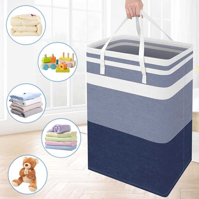BlissTotes 3-Pack Laundry Basket, Freestanding＆Waterproof Laundry Hamper, Collapsible Tall Clothes Hamper with Easy Carry Handles for Clothes, Towels in the Family and Dorm,Gradient Blue,75L - Image 7