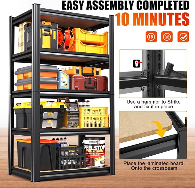 2 Pack Garage Shelving Heavy Duty Storage Shelves, Metal Adjustable Shelving Unit, Utility Garage Organizer Shelf for Basement, Pantry, Kitchen, Warehouse,12" Dx28 Wx71.2 H Black - Image 6