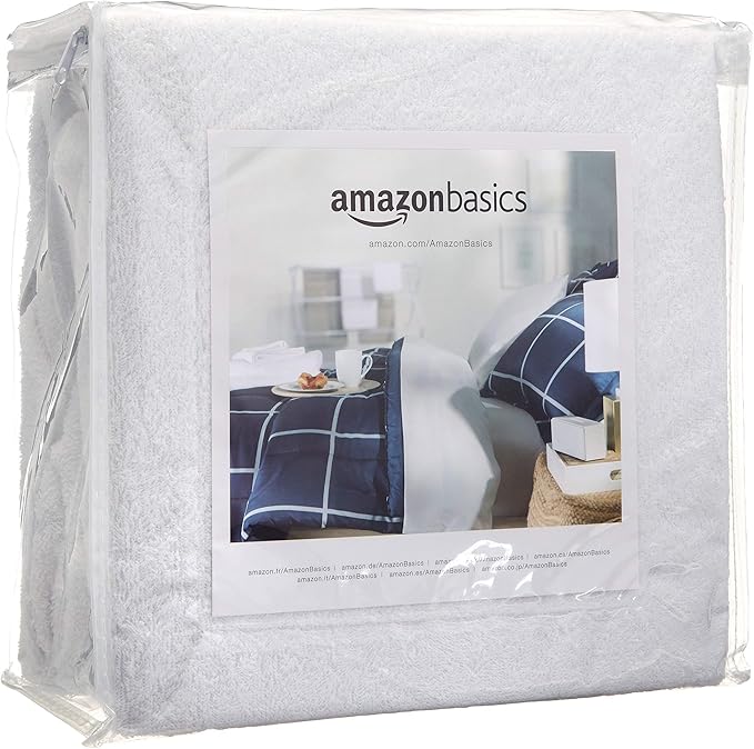 Amazon Basics Waterproof Breathable Mattress Protector, Full Size, 18 inch Deep, Machine Washable, White