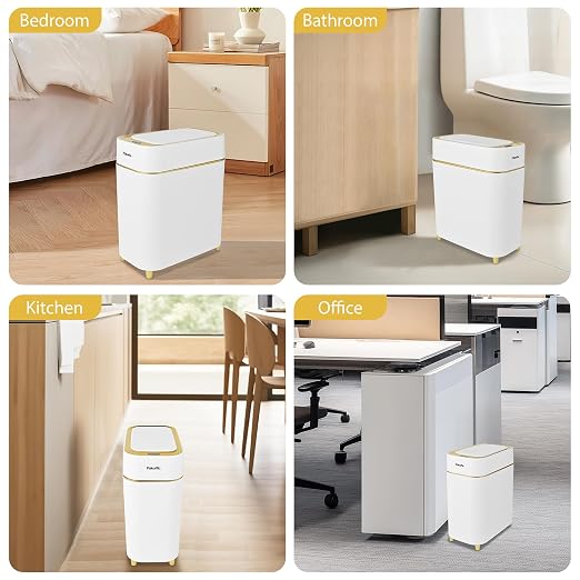 Pukomc 2.3 Gallon / 9L Automatic Adsorption Sensor Trash Can, White Gold Motion Sensor Garbage Bin with Suction, Slim Fashionable Design for Kitchen, Bathroom, Office & Small Space - Image 8