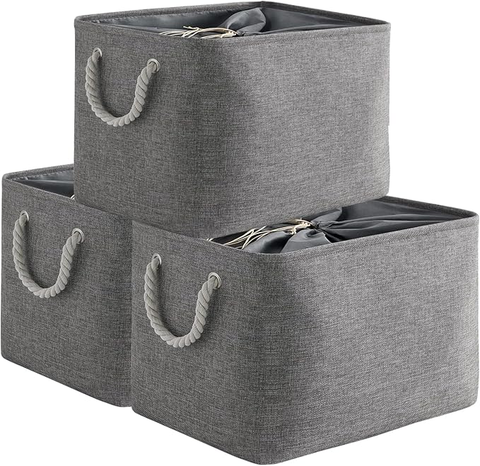 TheWarmHome Storage Basket for Organizing - 16x12x12 inch 3 Pack Fabric Storage Cubes, Cube Storage Bin for Shelves Closet Organizer Cloth Gift Toy (Grey) by TheWarmHome