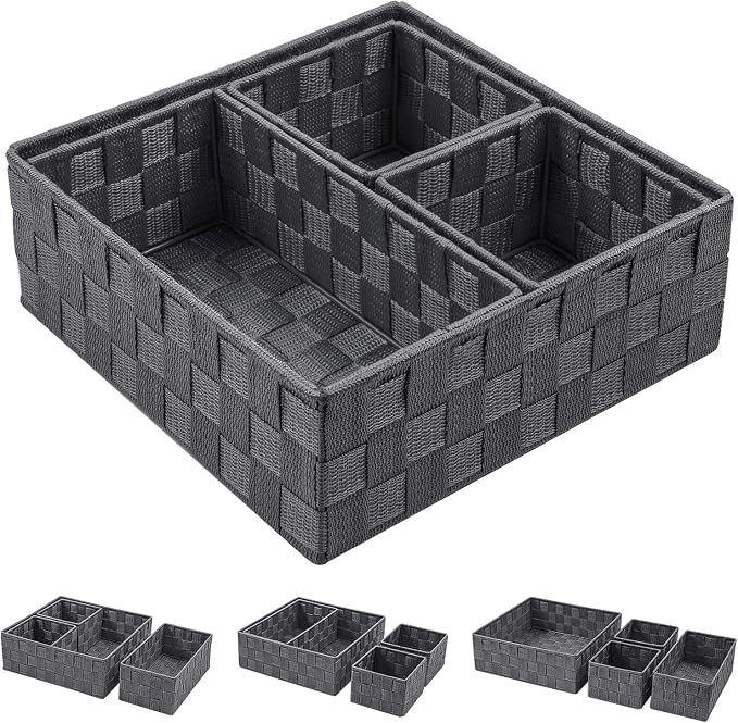 Posprica Woven Storage Baskets for Organizing, Small Baskets Cube Bin Container Tote Organizer Divider for Drawer, Closet, Shelf, Dresser, Set of 4(Dark Grey) - Image 2