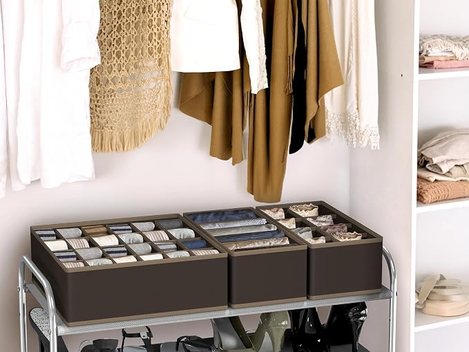 Simple Houseware 4-Pack Drawer Organizer Set - Closet Dividers for Underwear, Socks, Bras, Scarves, Ties - Foldable Non-Woven Storage Boxes, Brown - Image 8
