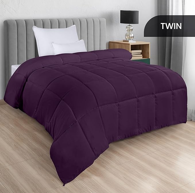 Utopia Bedding Comforters Twin Size, All Season Duvet Insert, Down Alternative Box Stitched Bed Comforter with Corner Tabs, Machine Washable (Plum)