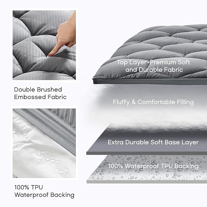 Sonive Waterproof Mattress Protector,California King Mattress Topper with Deep Pocket up to 21'',Quilted Fitted Waterproof Mattress Pad,Ultra Soft & Supportive, Durable & Easy Care, Grey