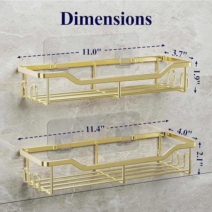 Kitsure Shower Caddy Large - Adhesive Shower Organizer, Stainless Steel Shelf for Inside Shower, No Drill Bathroom Organizers and Storage, Home Decor Accessories, 2 Pack, Gold - Image 2