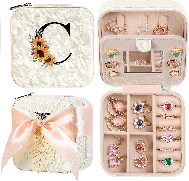 AYGXU Travel Jewelry Box for Women and Girls - Small Case With Initial A-Z - Teacher Gifts by AYGXU