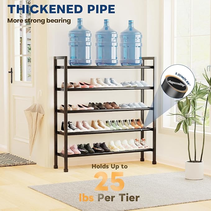 Mavivegue 5-Tier 19"-43.3" Adjustable Shoe Rack for Closet,Expandable Shoe Rack, Hall Entryway,Front Door,Garage, Sturdy Steel Space-Saving Rack, Black​ - Image 5