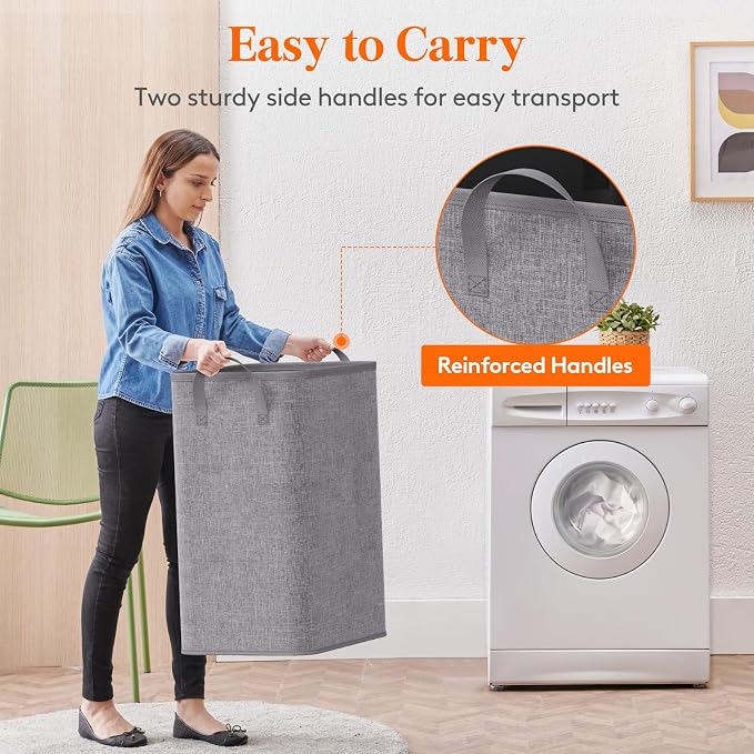 Lifewit 80L Large Tall Laundry Hamper, Collapsible Laundry Basket with Handles, Foldable Clothes Hampers for Laundry, Portable Dirty Clothes Hamper for Dorm College Bedroom Bathroom, Light Gray - Image 5