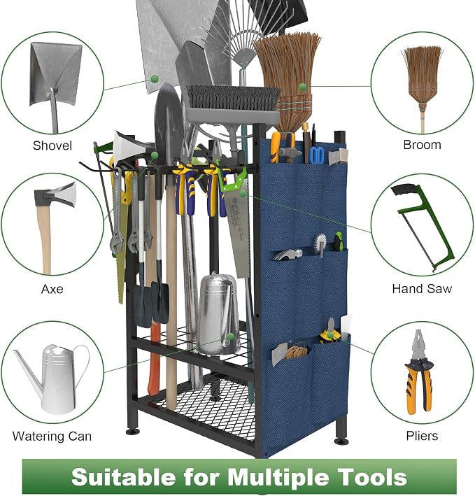 Garden Tool Organizer, Garden Yard Tool Rack for Garage, Garage Organization and Storage, Metal Yard Tools Storage up to 46 Tools/Rake/Broom/shovel/, Suitable for Garage, Yard, Patio, Shed - Image 5