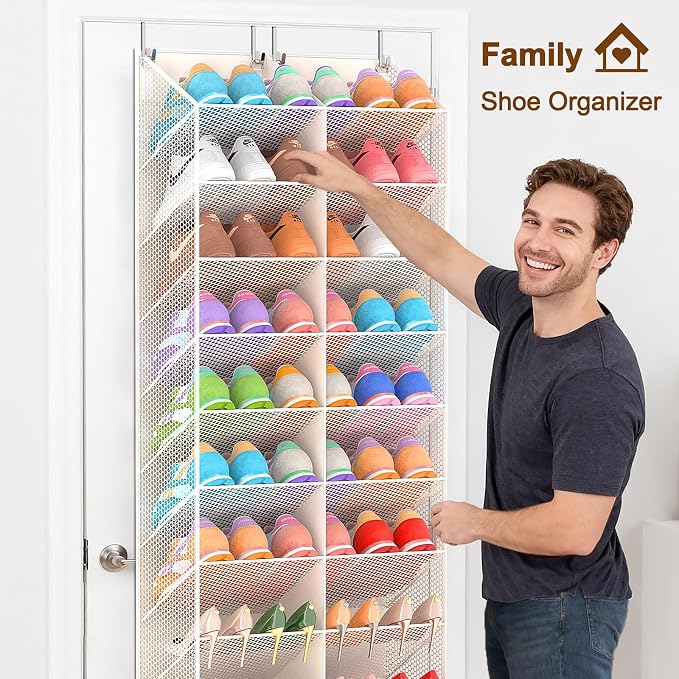 UVIAHOMI 20-30 Pairs Over the Door Shoe Organizer, Breathable Pocket Hanging Shoe Storage for Closet, 10-Tier Door Shoes Rack, Handing Shoes Holder Fit All the Family's Sneakers, Boots, Heels, Beige - Image 3