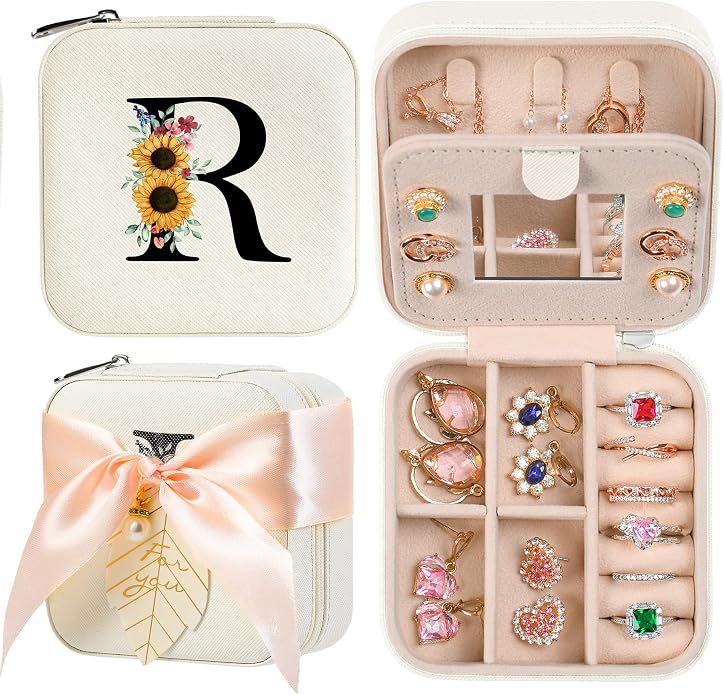 AYGXU Travel Jewelry Box for Women and Girls - Small Case With Initial A-Z - Teacher Gifts by AYGXU
