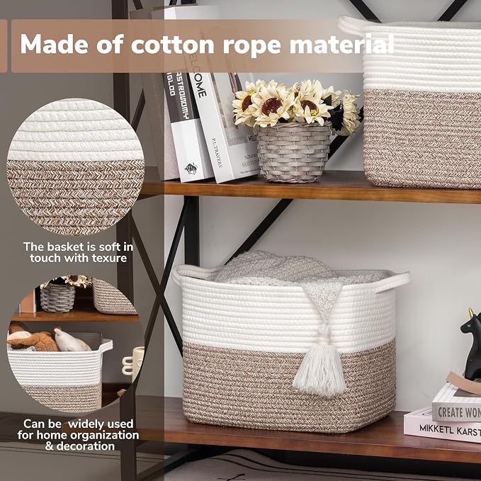 Goodpick Cube Storage Bins - Shelf Baskets for Toys Storage, Closet Storage Bins for Towel Book Clothes, Woven Basket for Shelves Baby Laundry Basket, 13''x10''x9'' - Image 4