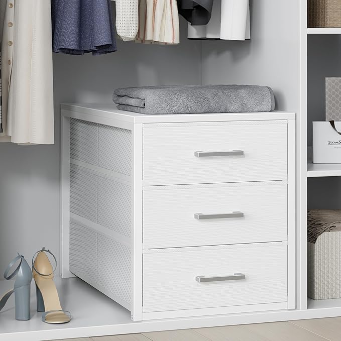 BOLUO Closet Drawers White Fabric 3 Drawer Small Dresser for Closet Organizers and Storage Bedroom Dorm Modern by BOLUO