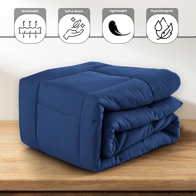 LUX Décor 4pc Twin Comforter Set, All-in-One Bed in a Bag, Includes 1 Comforter, 1 Pillow Shams, 1 Decorative Pillow & 1 Bed Skirt (Navy Blue, Twin)