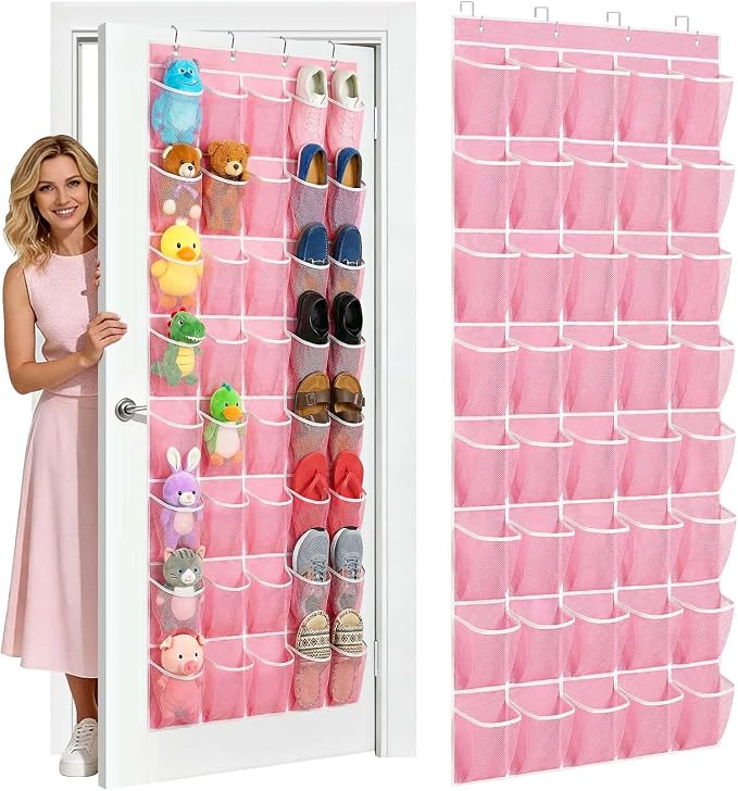 40-Pocket Over the Door Shoe Organizer - Large Mesh Pocket Hanging Shoe Organizer,Behind the Door Shoes Storage Holder Hanger (Pink-W) by Unknown