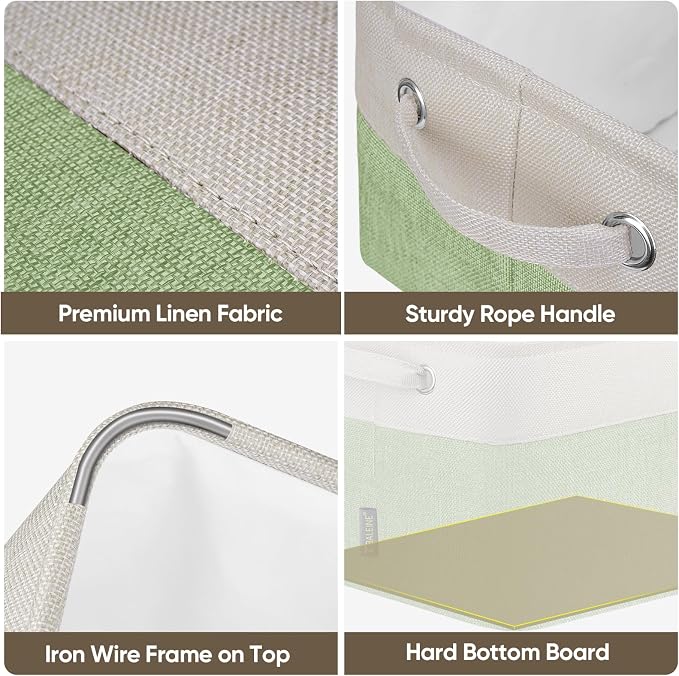BALEINE 2 Pack Fabric Closet Storage Bins for Shelves, Linen Closet Organizers and Storage, Decorative Baskets for Organizing, Shelf, Clothes, Home, Office (Green, 15''x11''x9.5'') - Image 8