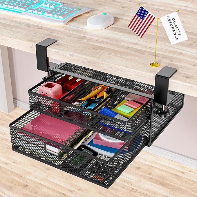 Under Desk Drawer Organizer No Drilling 2 Slide Out Drawer Under Desk Storage Drawer Clamp On Under Desk Management Drawer Organizer Suitable for Home and Office by Cankm