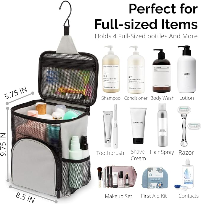 TERRA HOME Original Portable Shower Caddy For College Dorms - Foldable Mesh Tote - Dorm Room Essentials - Durable Hanging Travel Shower Bag - Perfect for College Students, Men, Women (Grey) - Image 3