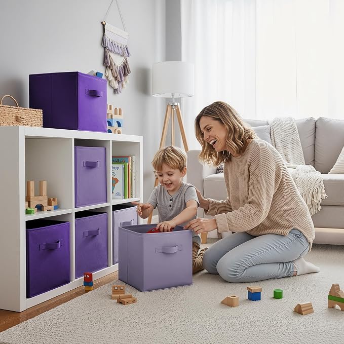 Cupic Cupid 11 Inch Storage Cube, Fabric Cube Storage Bin with Handles, Storage Cube Organizer for Clothes and Toys, Collapsible Cube Bins for Closet, Shelves, Nursery, 6-Pack, Purple Gradient - Image 3