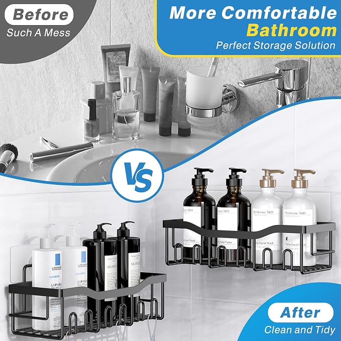 Shower Caddy 2 Pack,Adhesive Shower Organizer for Bathroom Storage&Home Decor&Kitchen organizers and storage,No Drilling,Large Capacity,Rustproof Stainless Steel Bathroom Organizer,Bathroom Decor Sets - Image 3