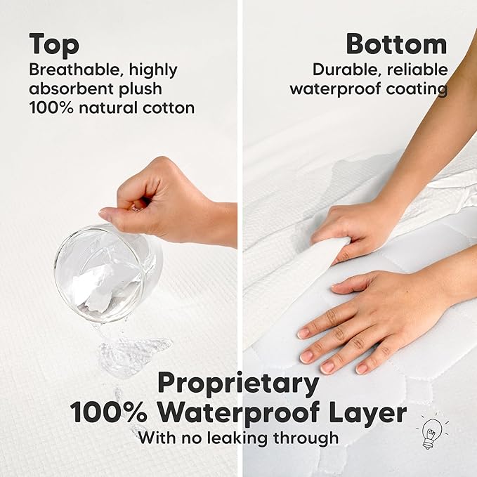 2-Pack Waterproof Crib Mattress Protector Cover Fitted - Quiet Baby Crib Mattress Pad Sheets, 52" x 28" Soft Quilted Cotton Baby Sheet, Machine Washable, Easy Fit, Durable (Soft White/Quin)