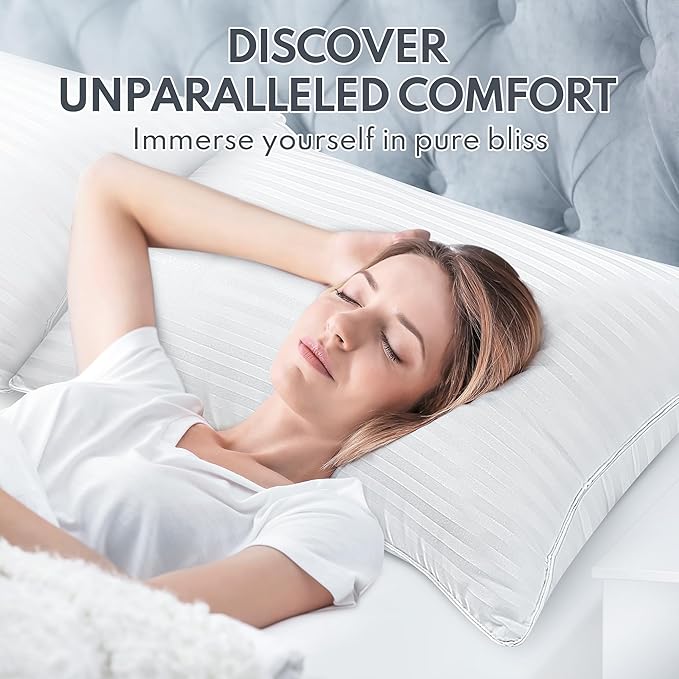 Bed Pillows King Size Set of 2 - Breathable Premium Down Alternative Cooling Pillows for Side, Back, and Stomach Sleepers Hotel Quality Fluffy Soft Microfiber Fill Skin-Friendly
