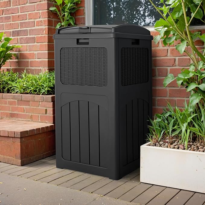 Devoko 33 Gallon Outdoor Trash Can, Hideaway Garbage Bins with Tiered Lid, Waterproof Resin Outside Waste Bins for Patio, Outside Pool, Backyard and Deck (1, Gray) - Image 5